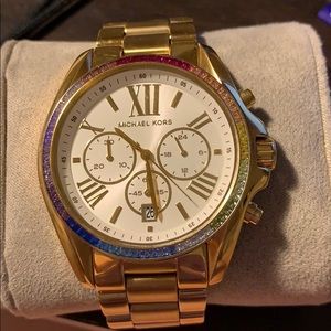 Oversized Bradshaw Rainbow Paved Gold-Tone Watch